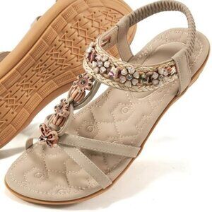 Ablanczoom Bohemian Beaded Flat Sandals | Size